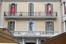 Spain, Catalonia, Barcelona, Ornate building facade in Placa de l'Angel in the Gothic Quarter.