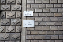 Spain, Catalonia, Barcelona, Detail of the exterior of Rambla dels Estudis a former Jesuit University.