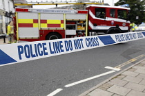England, West Sussex, East Grinstead, Police attending the scene of a traffic accident.