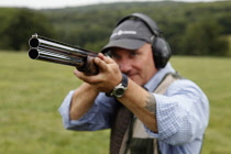 Sport, Shooting, Clay pigeon, close up of shotgun barrels.