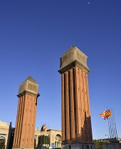 Spain, Catalunya, Barcelona, Placa d'Espanya, Ventian Towers modelled on the Bell Tower of  St. Mark's Basilica in Venice.