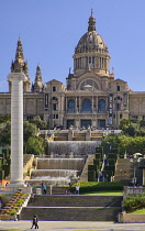 Spain, Catalunya, Barcelona, Montjuic, View of the  central area of the Palau Nacional which was built for the 1929 International Exhibition in Barcelona and now houses the National Art Museum of Cata...