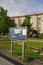 Germany, Berlin, Information plaque denoting location of the former Hitler Bunker, now a car park and apartment block.