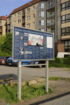 Germany, Berlin, Information plaque denoting location of the former Hitler Bunker, now a car park and apartment block.