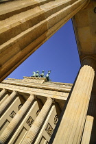 Germany, Berlin, Angular view of the Brandenburg Gate viewed through side columns.