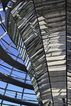 Germany, Berlin, Reichstag Parliament Building, Interior view of the Glass Dome designed by Norman Foster.