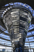 Germany, Berlin, Reichstag Parliament Building, Interior view of the Glass Dome designed by Norman Foster.