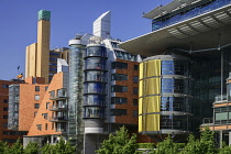 Germany, Berlin, Potzdamer Platz, Daimler City, Office and residential buildings on Linkstrasse designed by Richard Rogers.