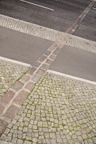 Germany, Berlin, Potzdamer Platz, Preserved line of the Berlin Wall where it passed through the square.