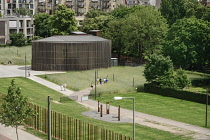 Germany, Berlin, Gedenkstatte Berliner Mauer also known as the Berlin Wall Memorial Exhibition at Bernauer Strasse, the restored Chapel of Reconciliation which was once within the death strip and thus...