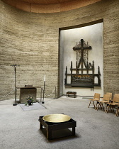 Germany, Berlin, Gedenkstatte Berliner Mauer also known as the Berlin Wall Memorial Exhibition at Bernauer Strasse, the interior of the restored Chapel of Reconciliation which was once within the deat...