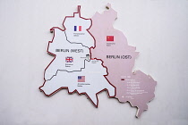 Germany, Berlin, Checkpoint Charlie, Open air exhibition showing map of divided Berlin.