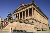 Germany, Berlin, Alte National Galerie, Old National Gallery building housing a collection of 19th century European art with an equestrian statue of Frederick William IV out front.