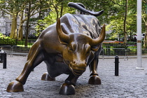 USA, New York, Manhattan, The Charging Bull sculpture near Wall Street Stock Exchange.
