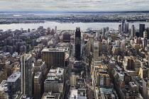USA, New York, View west from the observation deck of the Empire State Building towards the Hudson River and Jersey.