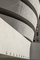 USA, New York, Manhattan, 5th Avenue, Exterior of the Solomon R Guggenheim Museum building designed by Frank Lloyd Wright.