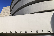 USA, New York, Manhattan, 5th Avenue, Exterior of the Solomon R Guggenheim Museum building designed by Frank Lloyd Wright.