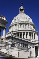 USA, Washington DC, Capitol Building, The building's dome with the Statue of Freedom on top.