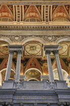 USA, Washington DC, Capitol Hill,  Library of Congress, The Great Hall, Architectural detail with Library of Congress sign.