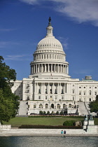 USA, Washington DC, Capitol Building, View from across the Capitol Reflecting Pool.