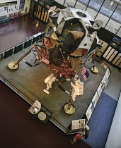 USA, Washington DC, National Mall, National Air and Space Museum, Lunar module with astronaut figures on ground.