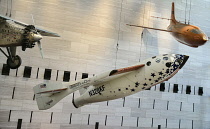 USA, Washington DC, National Mall, National Air and Space Museum, Aeroplane display including Spirit of St Louis.