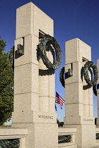 USA, Washington DC, National Mall, National World War 2 Memorial, Two of the memorial's granite pillars.