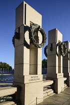 USA, Washington DC, National Mall, National World War 2 Memorial, Two of the memorial's granite pillars.