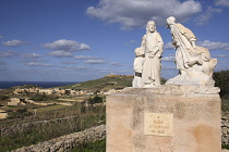 Malta, Gozo, Ta Pinu, Statue showing the third of the Stations of the Cross, Judas with Jesus.