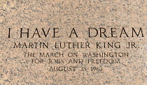 USA, Washington DC, National Mall, Lincoln Memorial, Martin Luther King march engraving in front of the peristyle commemorating his I have a dream speech during the  March on Washington for Jobs and F...
