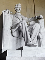 USA, Washington DC, National Mall, Lincoln Memorial, Statue of Abraham Lincoln,  Angular close up view of the statue.