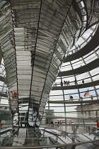 Germany, Berlin, Mitte, Reichstag building with glass dome deisgned by Norman Foster.