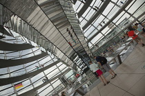 Germany, Berlin, Mitte, Reichstag building with glass dome deisgned by Norman Foster.