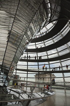 Germany, Berlin, Mitte, Reichstag building with glass dome deisgned by Norman Foster.