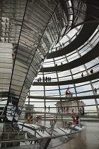 Germany, Berlin, Mitte, Reichstag building with glass dome deisgned by Norman Foster.