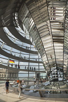 Germany, Berlin, Mitte, Reichstag building with glass dome deisgned by Norman Foster.