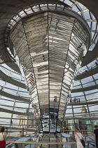 Germany, Berlin, Mitte, Reichstag building with glass dome deisgned by Norman Foster.