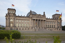 Germany, Berlin, Mitte, Reichstag building with glass dome deisgned by Norman Foster.