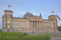 Germany, Berlin, Mitte, Reichstag building with glass dome deisgned by Norman Foster.