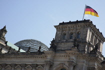 Germany, Berlin, Mitte, Reichstag building with glass dome deisgned by Norman Foster.