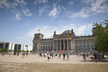 Germany, Berlin, Mitte, Reichstag building with glass dome deisgned by Norman Foster.