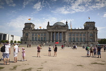 Germany, Berlin, Mitte, Reichstag building with glass dome deisgned by Norman Foster.