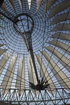 Germany, Berlin, Mitte, Potsdamer Platz, The Sony Centre interior with steel and glass canopy roof designed by Helmut Jahn