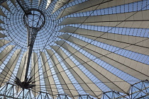 Germany, Berlin, Mitte, Potsdamer Platz, The Sony Centre interior with steel and glass canopy roof designed by Helmut Jahn