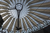 Germany, Berlin, Mitte, Potsdamer Platz, The Sony Centre interior with steel and glass canopy roof designed by Helmut Jahn