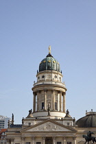 Germany, Berlin, Mitte, Domed tower of the Franzosischer Dom or French Cathedral in Gendarmenmarkt.