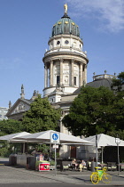 Germany, Berlin, Mitte, Domed tower of the Franzosischer Dom or French Cathedral in Gendarmenmarkt.