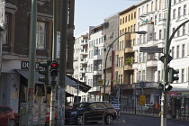 Germany, Berlin, Mitte, Ampelmann crossing sign at the junction of Hannoversche Strasse and Freidrichstrasse.