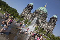 Germany, Berlin, Mitte, Museum Island, Cathedral with Fernsehturm TV Tower behind.