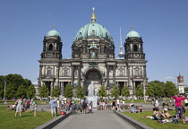 Germany, Berlin, Mitte, Museum Island, Cathedral with Fernsehturm TV Tower behind.